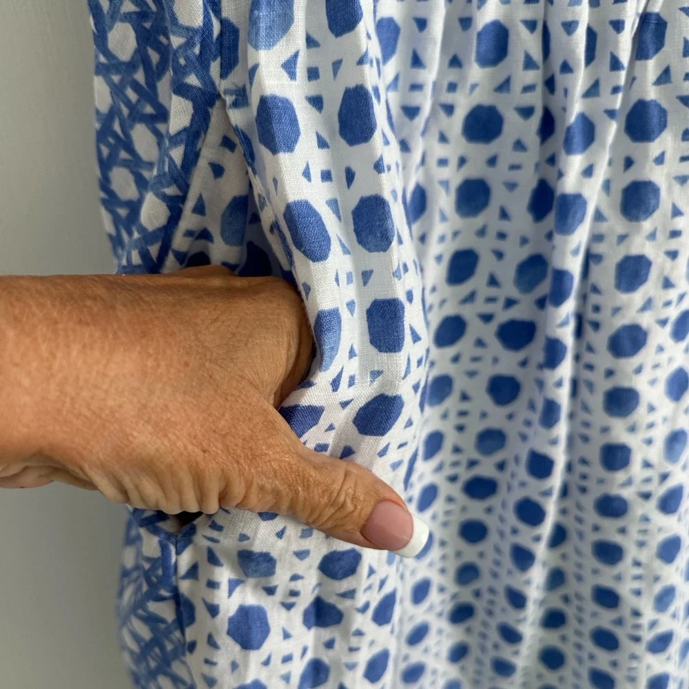 Vineyard Vines painted blue and white rattan print dress size 16 EUC msrp $98 - Picture 5 of 11